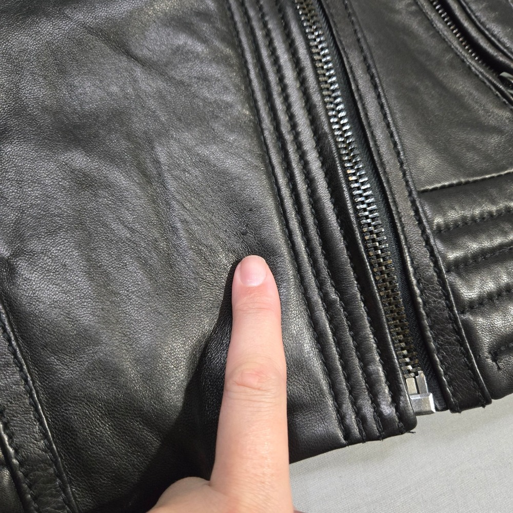 Michael Kors Real Leather Moto Jacket Small Black Asymmetrical‎ Knit Collar Punk - Picture 7 of 11